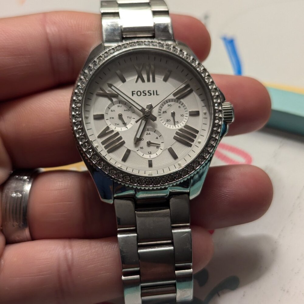 Fossil AM4481 Women's Stainless Steel Analog Silver Dial Quartz Watch 10ATM